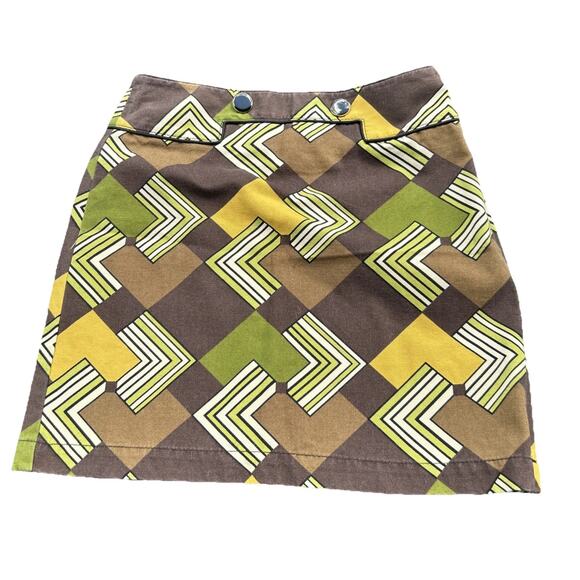 Women's Ann Taylor Loft Size 0P Geometric Retro A-Line Mini Skirt Green Yellow - Picture 1 of 7